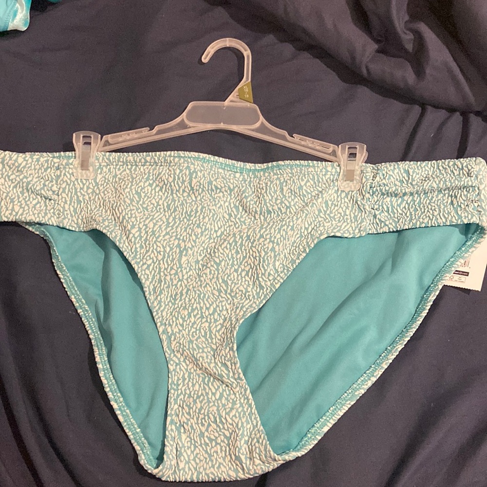 blue and white swimsuit bottom